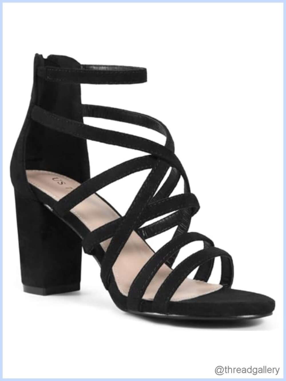 Faux Suede Chunky Heel Gladiator Sandals Strappy Back Zip